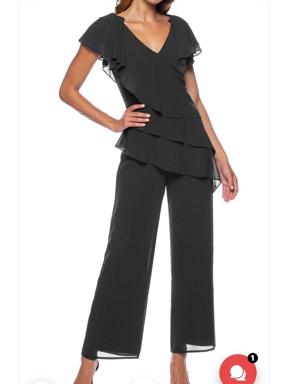 Marina crepe jumpsuit featuring a V-neckline with ruffled short bodice Dress